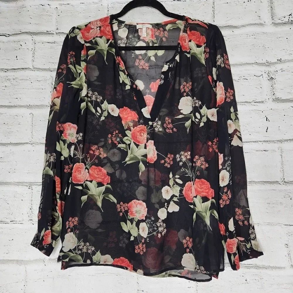 Joie Maurelle Floral Print 100% Silk Blouse Womens Small Semi Sheer